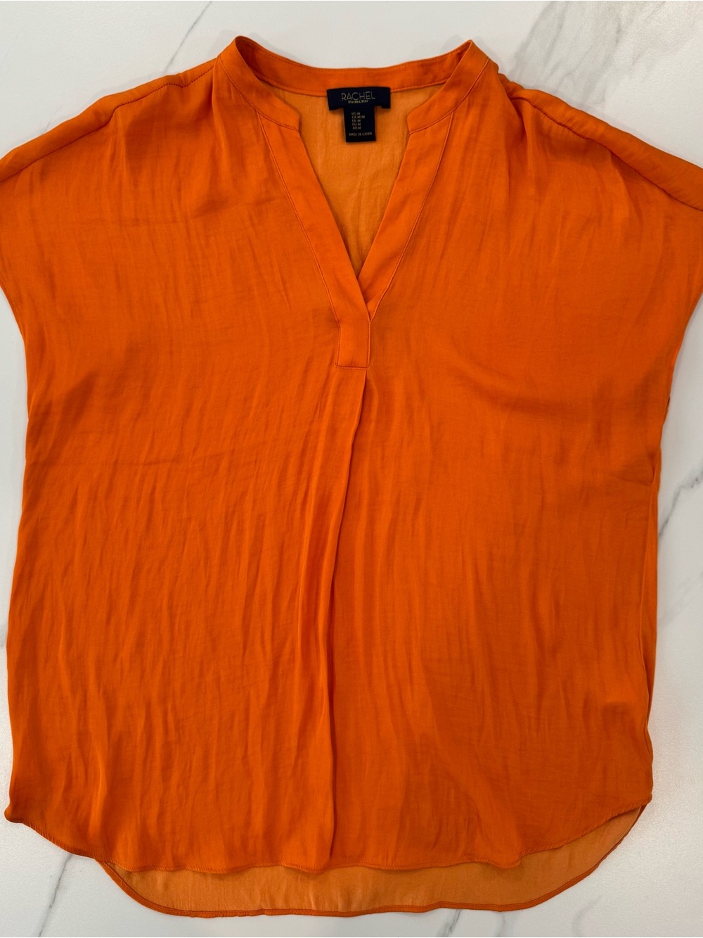 Rachel Bright Orange V-Neck Cap Sleeve Blouse